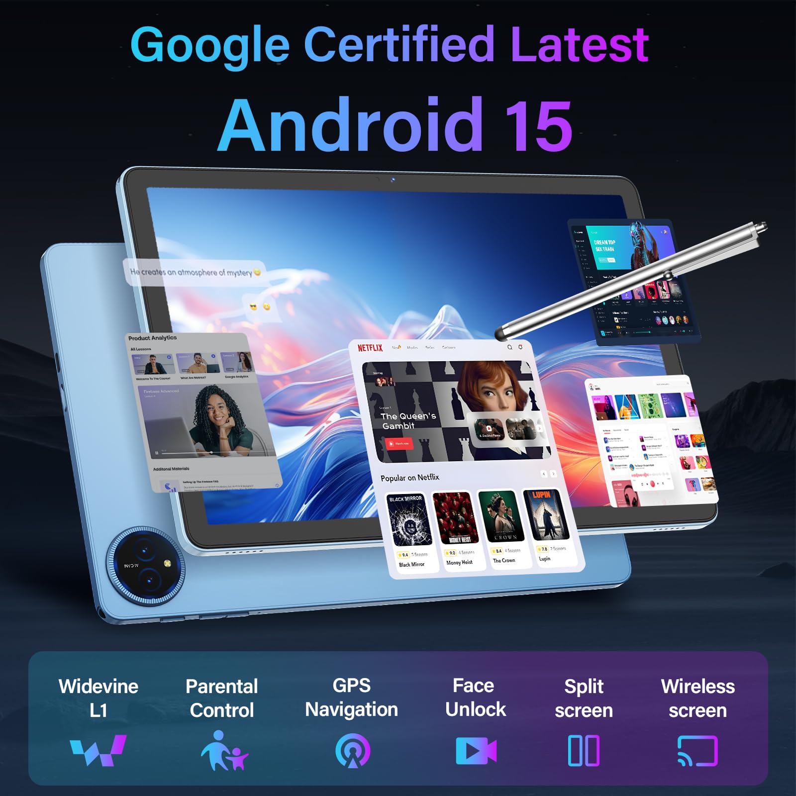 11 Inch Android 15 Tablet, 2025 Tablets with Keyboard, 24GB+256GB